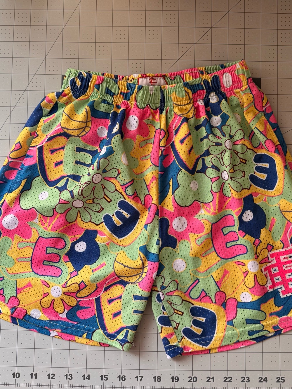 Eric Emanuel Neon Floral Logo Mesh Shorts